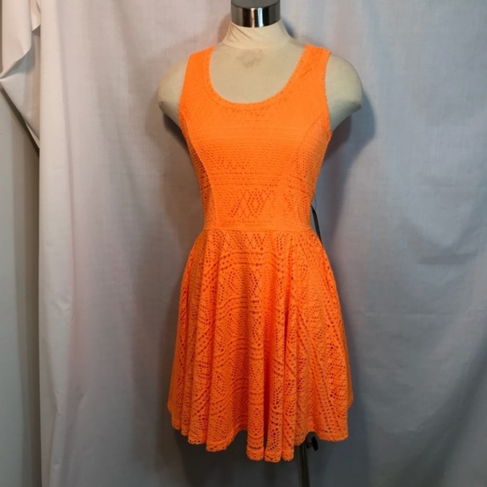 NEW Express Neon Orange Eyelet Sleeveless Dress